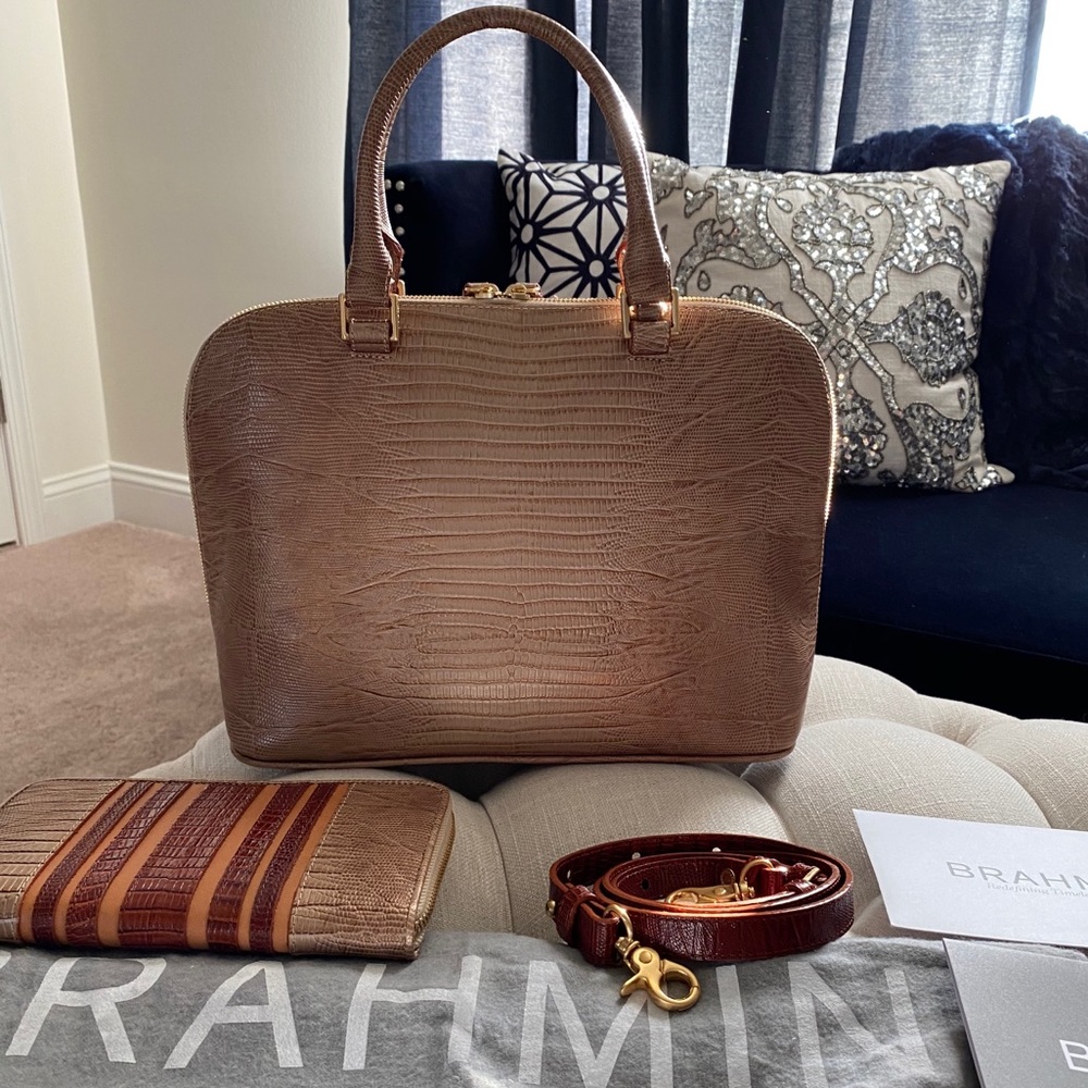 SOLD!✨SALE✨NEW✨BRAHMIN SET✨VIVIAN RARE TRI-LEATHER BAG & MATCHING BRAHMIN WALLET - Picture 8 of 16